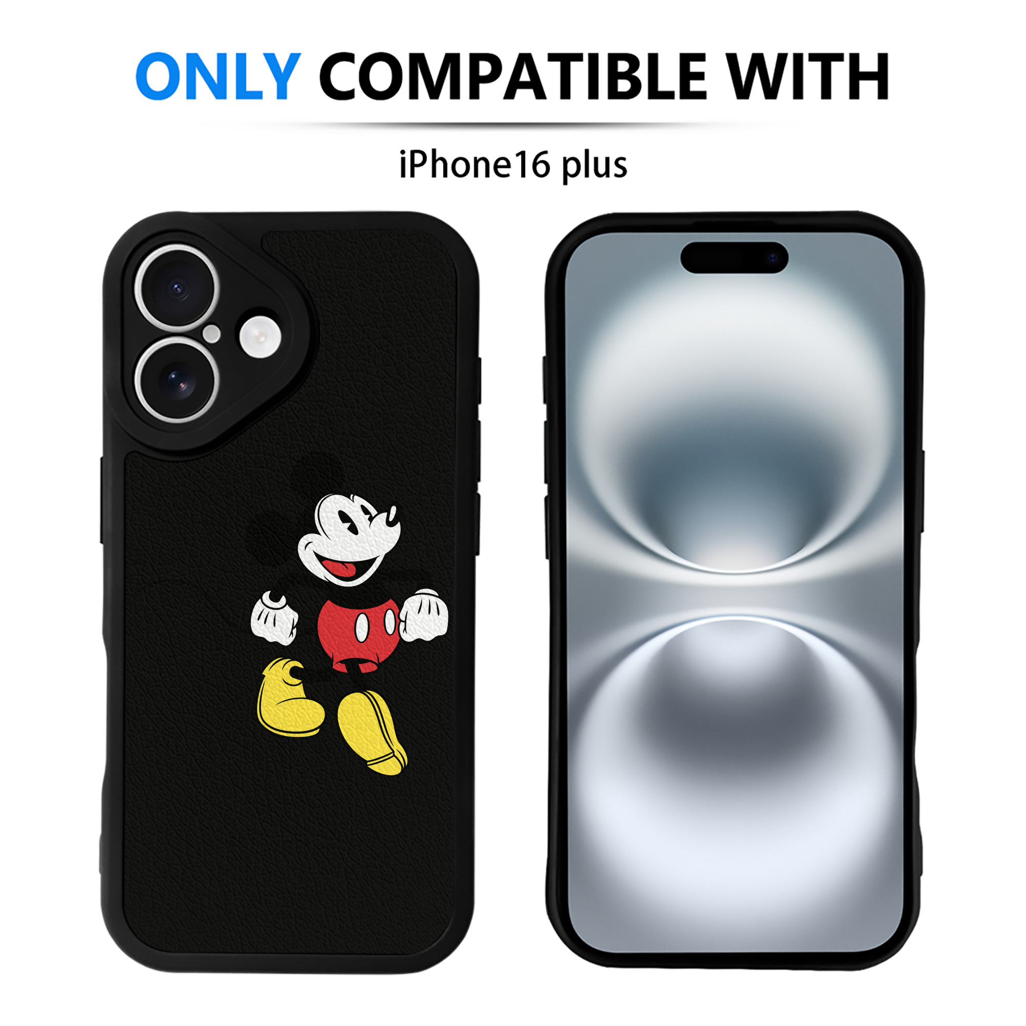 （画像用） ミッキーマウス Mickey Mouse 【iPhone 16シリーズ対応】シリコンスマホケース（レザー調） 材質：シリコン